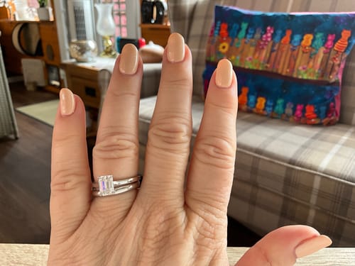 Customer photo review of Classic Solitaire Emerald-Cut Moissanite Polish Engagement Ring
