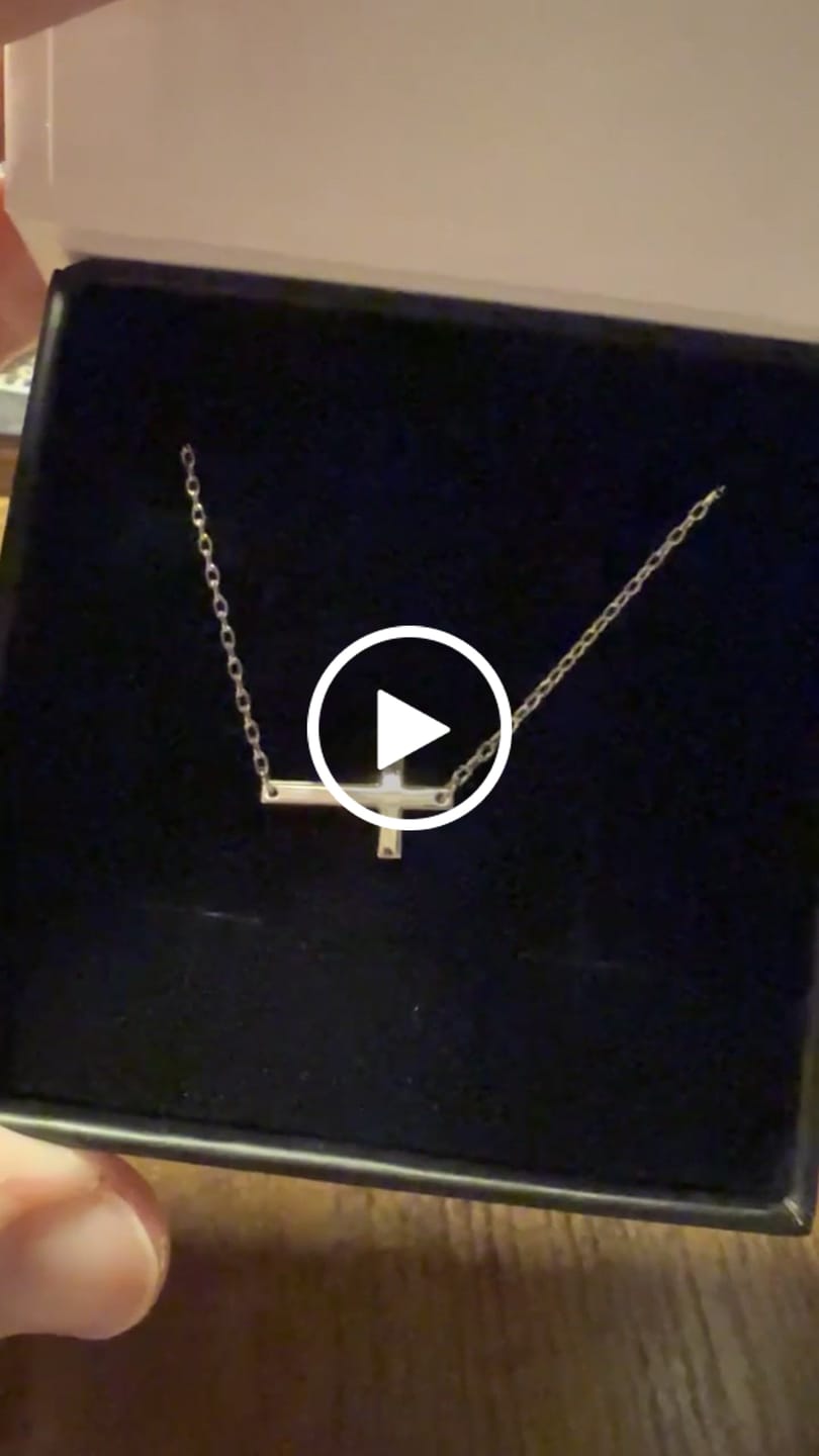 Customer video review of Nancy 18k White Gold Plated Cross Pendant Necklace