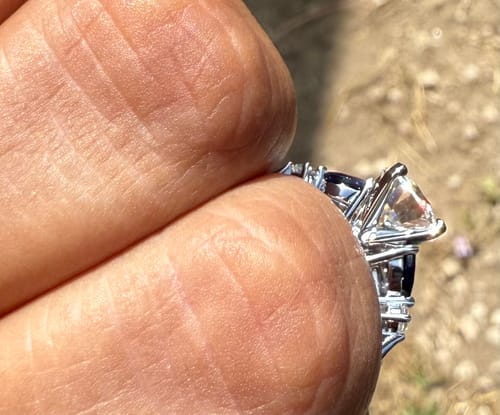 Customer photo review of Five Stone Moissanite And Sapphire Engagement Ring