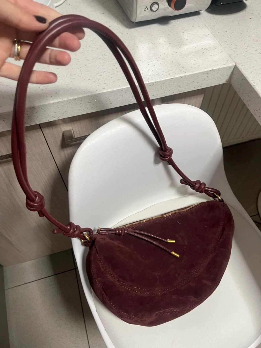 Customer photo review of Mary - Stylish Vegan Suede Shoulder Bag for Women, Trendy Crossbody Dumpling Design