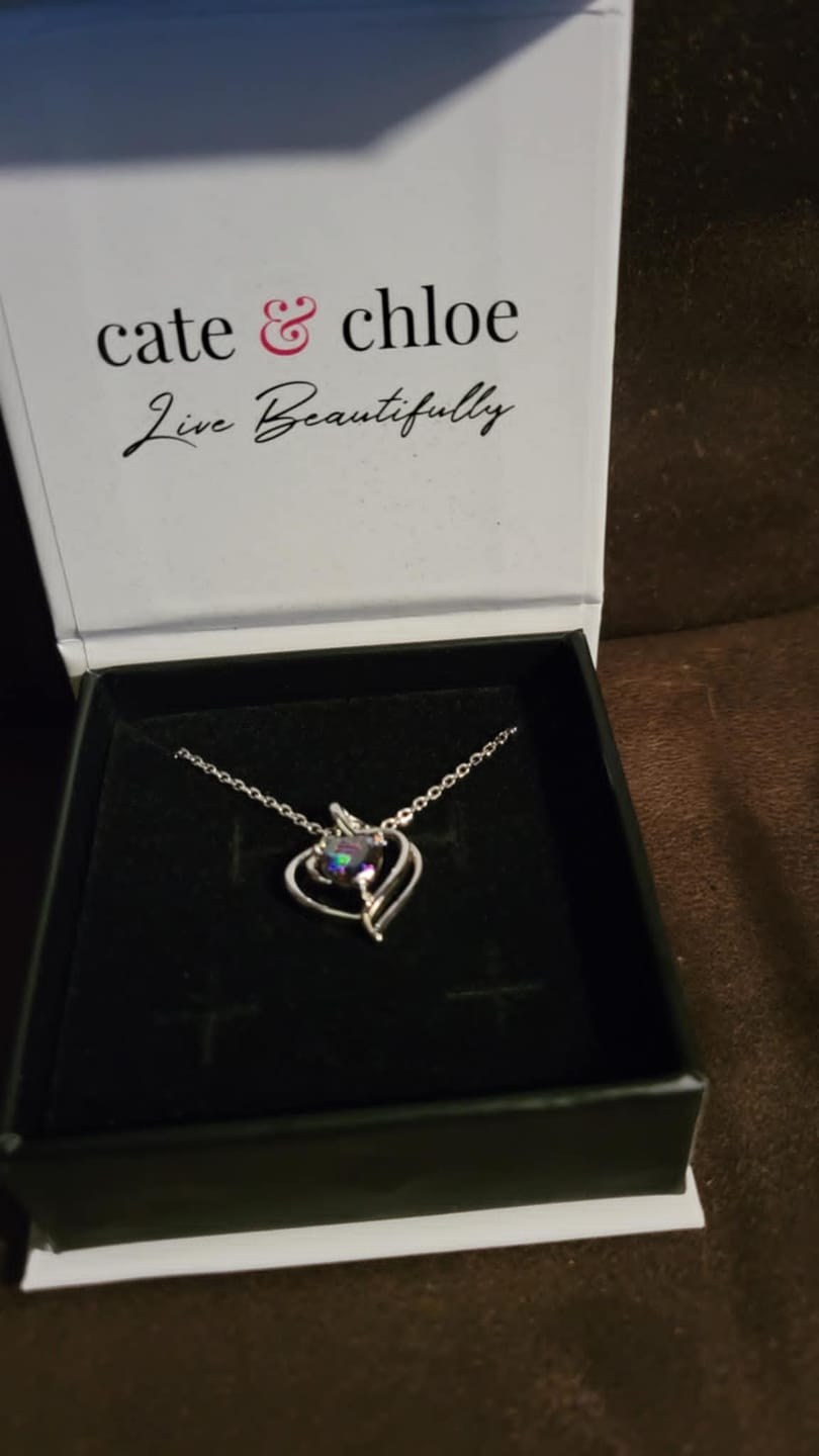 Customer photo review of Regina 18k White Gold Plated Blue Heart Necklace with Swarovski Crystals