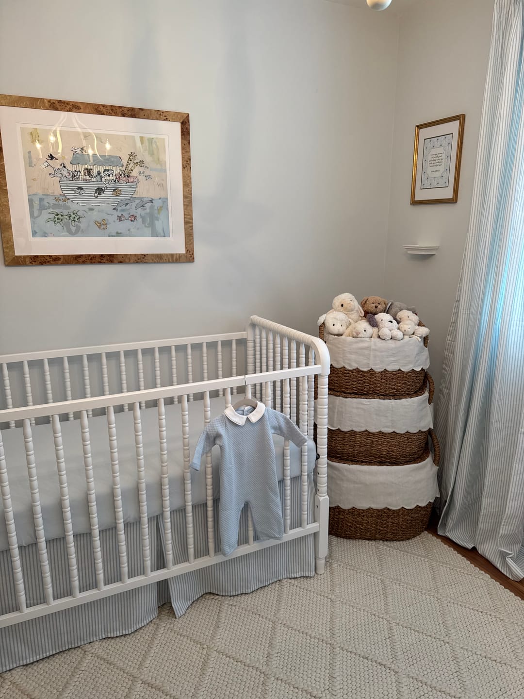 Customer photo review of Pinch Pleated Curtain Panels Pair in Classic Weathered Pale Blue Ticking Stripe