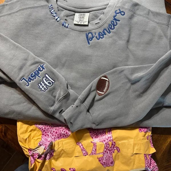 Customer photo review of Custom Vintage Embroidered Hand Distressed Crew Neck Sweatshirt