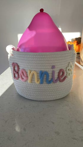Customer photo review of Baby Knits™  Multicolor Personalized Knitted Basket