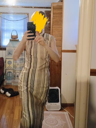 Customer photo review of Xiao Lu 小路 Back Roads Republic of China Striped Cotton Sleeveless Qipao