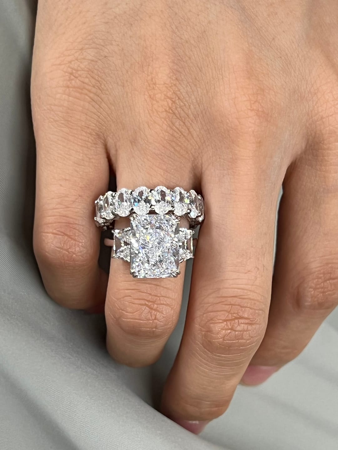 Customer photo review of S925 8 Ct Louily Luxurious Three Stone Radiant Cut Wedding Set In Sterling Silver