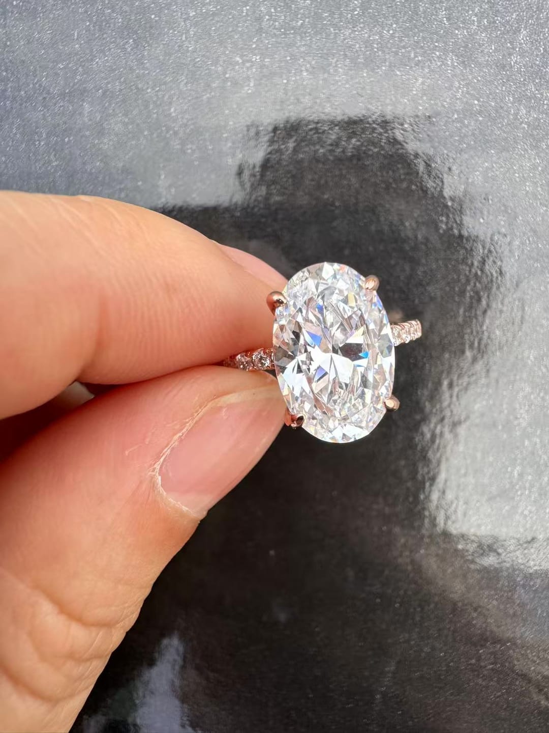 Customer photo review of S925 4.0Ct Oval Cut Classic Hidden Halo Pavé Engagement Ring Promise Ring