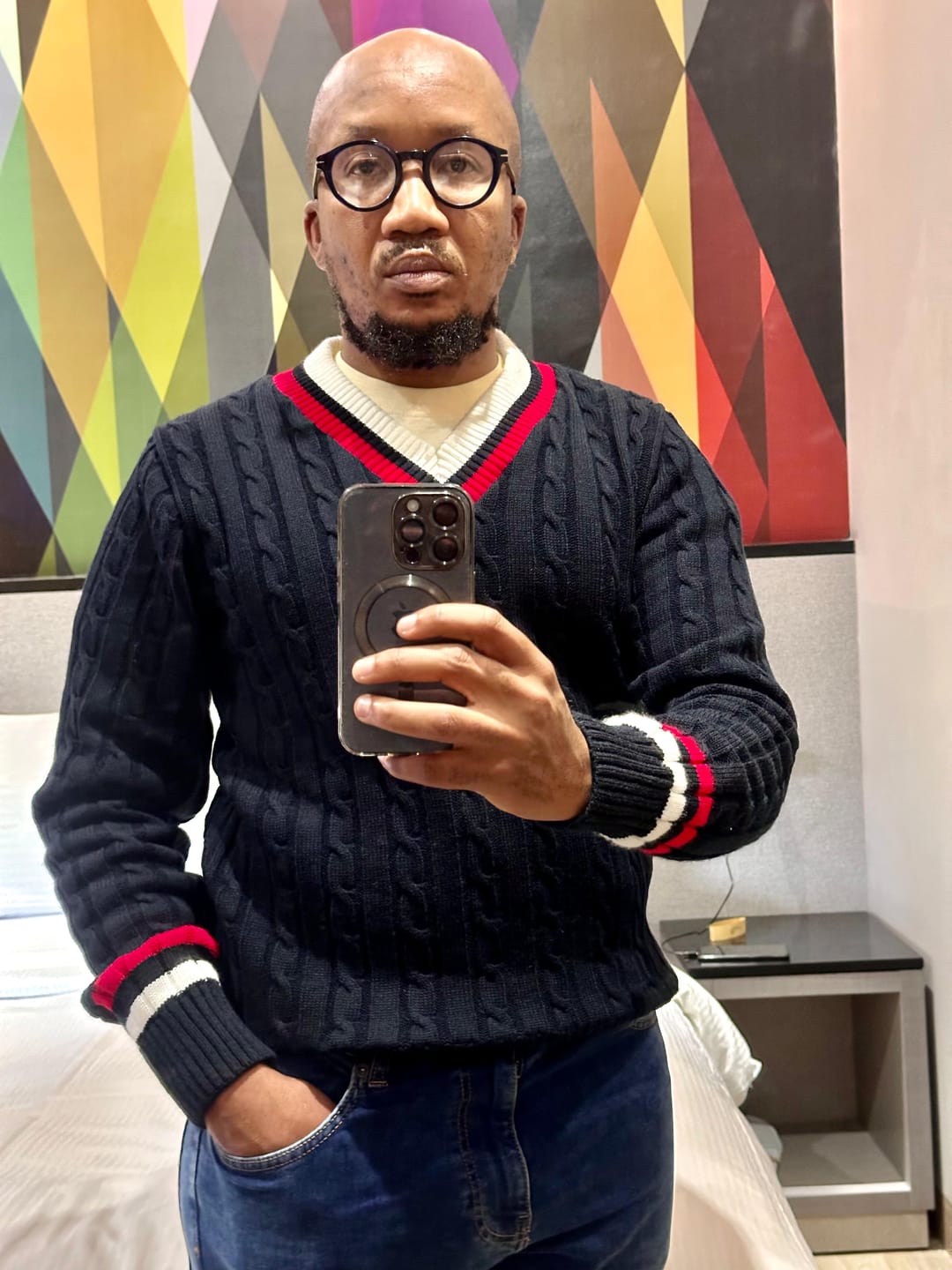 Customer photo review of Navy Blue, Red and White Cricket Jersey [NEW]