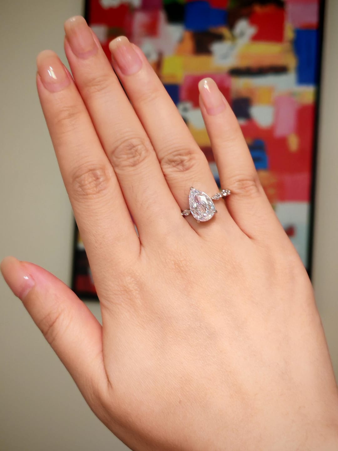 Customer photo review of S925 3 Ct Sparkle Pear Cut Simulated Diamond Engagement Ring In Sterling Silver