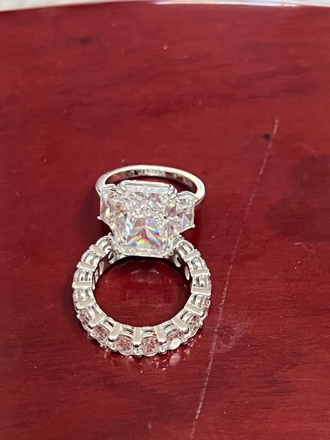 Customer photo review of S925 8 Ct Louily Luxurious Three Stone Radiant Cut Wedding Set In Sterling Silver