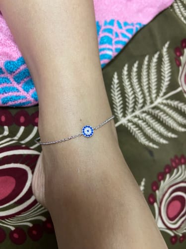 Customer photo review of Silver Blue Evil Eye Anklet