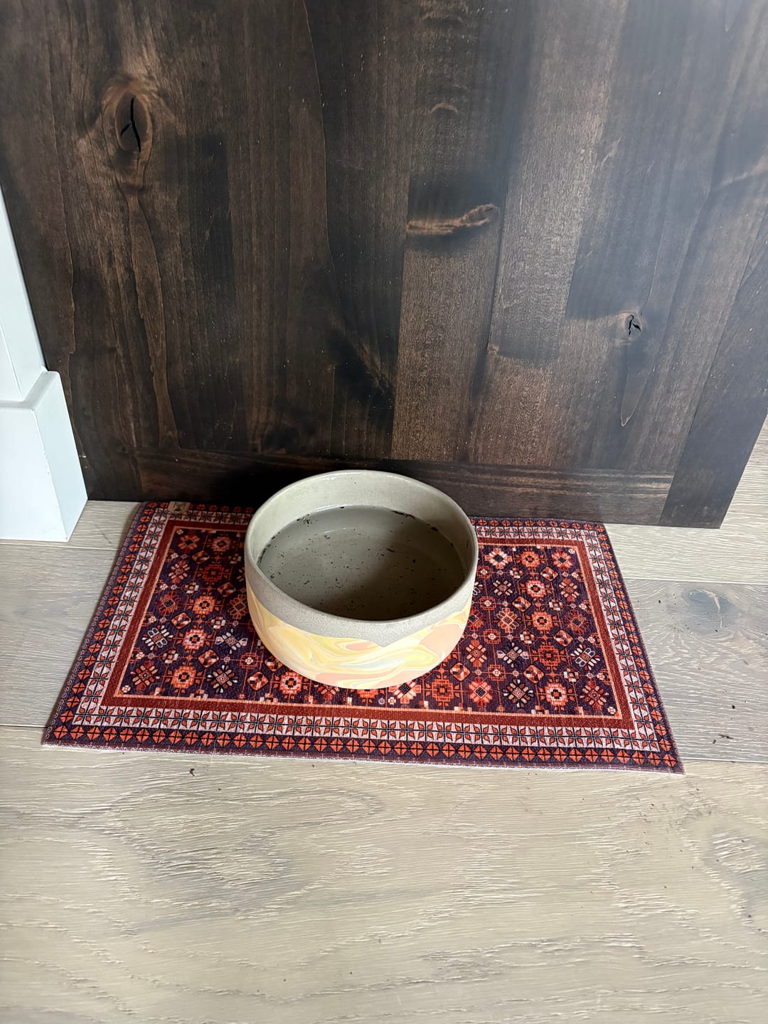Customer photo review of Dog Bowl Mat, Nonslip, Machine Washable - Harry