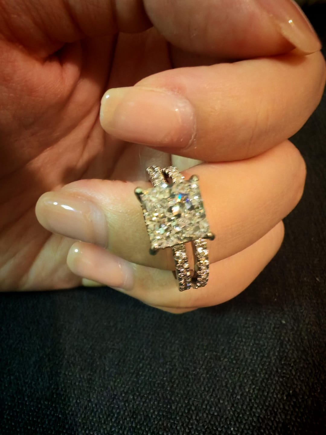 Customer photo review of S925 Square 2.0Ct Princess Cut Wedding Ring Set In Sterling Silver Stackable Ring Set For Women