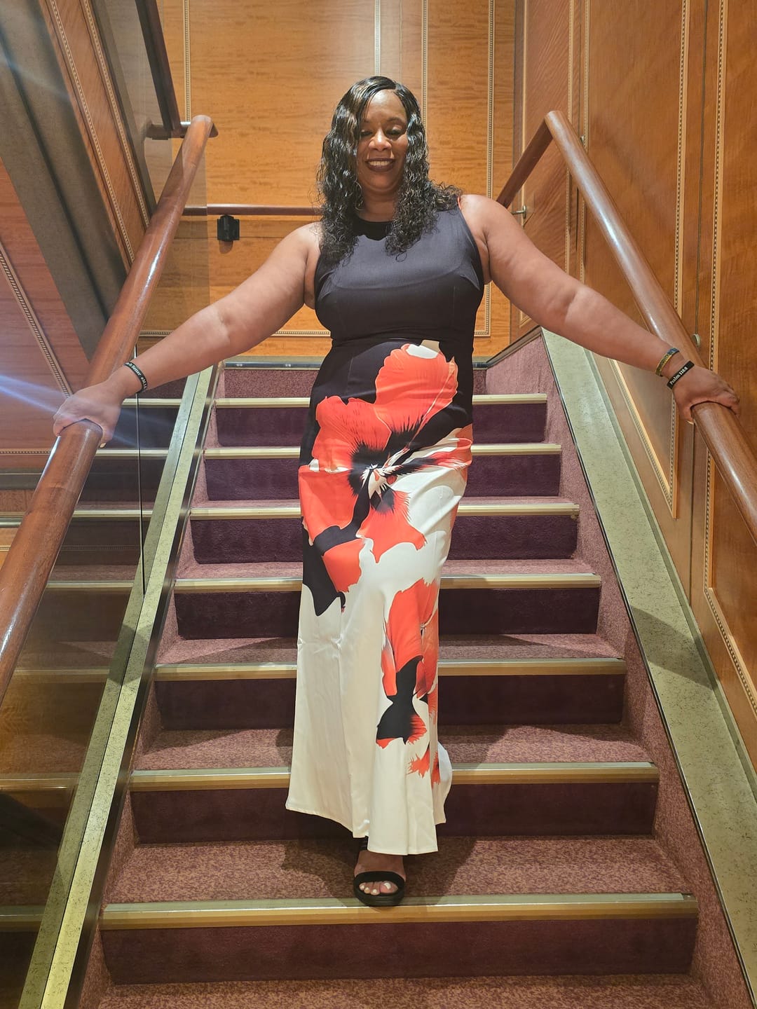 Customer photo review of Skinny Sleeveless Flower Print Round-Neck Maxi Dresses