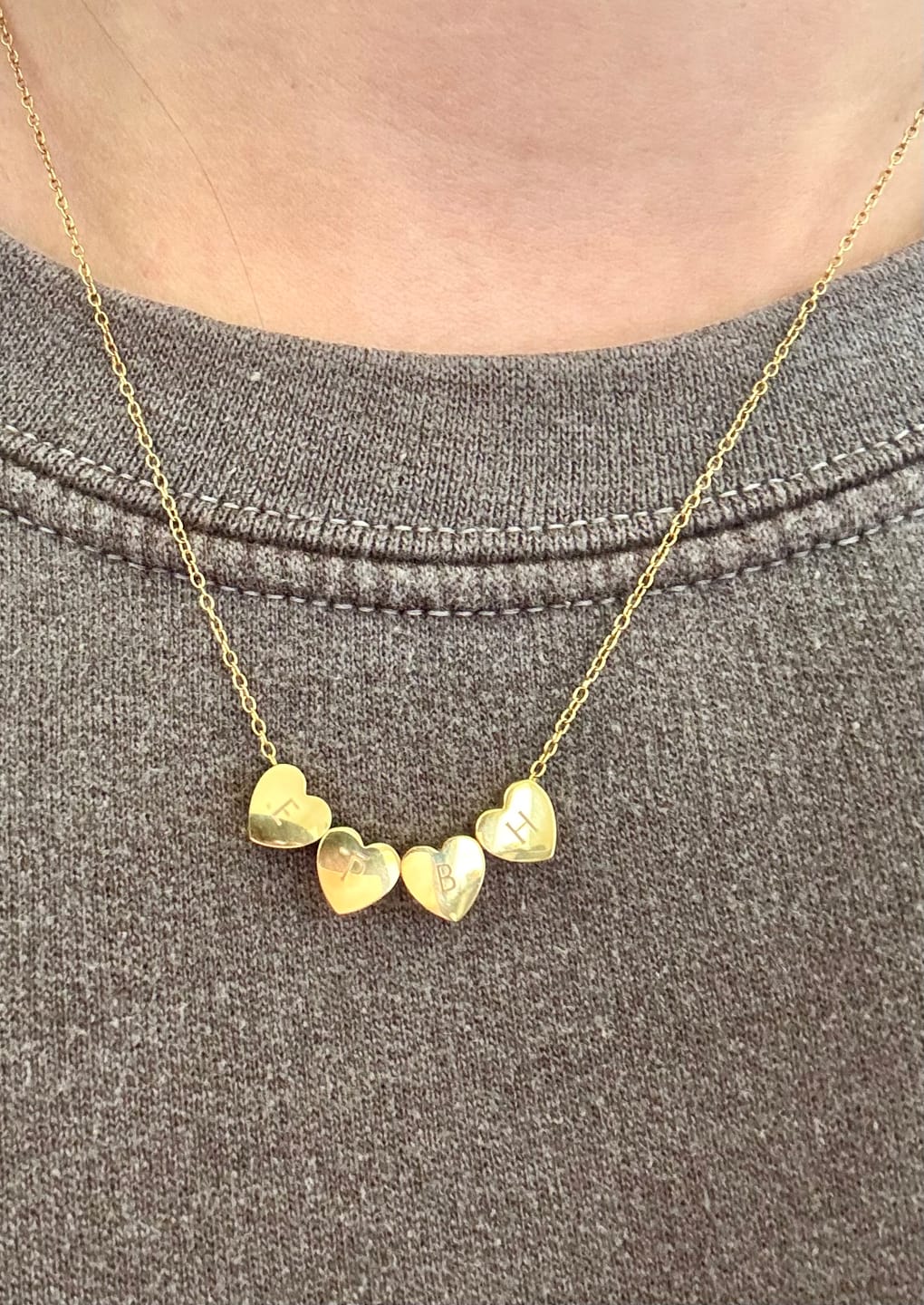 Customer photo review of Amo Heart Quadruple Bead Necklace in Gold