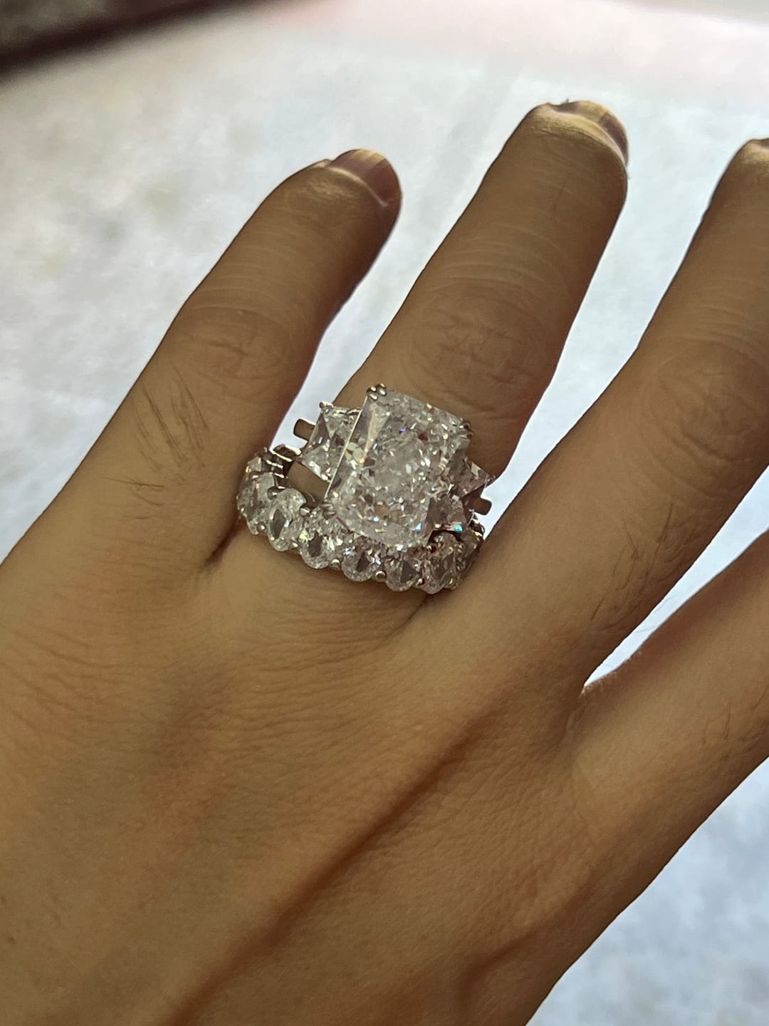 Customer photo review of S925 8 Ct Louily Luxurious Three Stone Radiant Cut Wedding Set In Sterling Silver