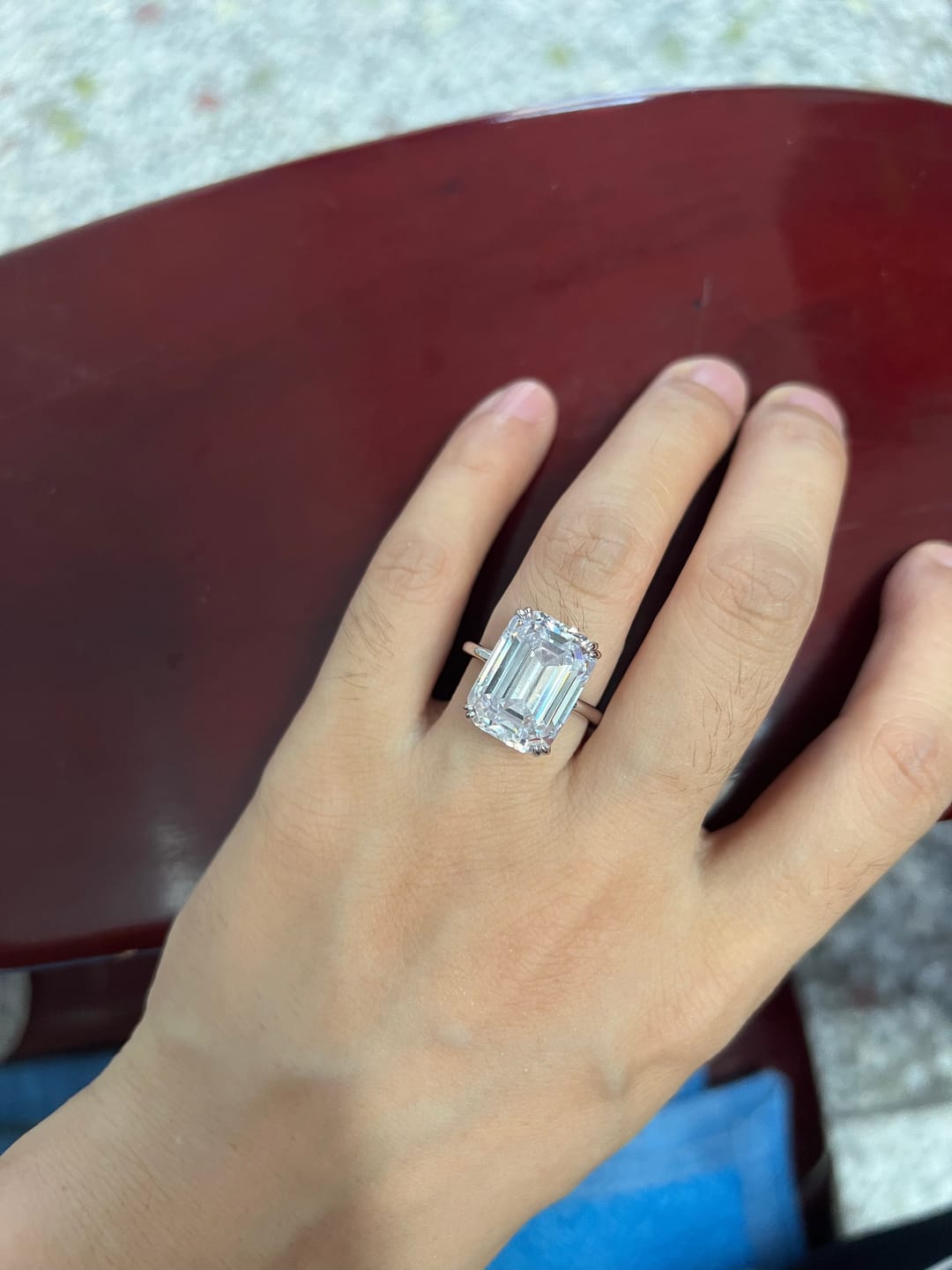 Customer photo review of S925 5.0/11.5 Ct Emerald Cut Engagement Ring In Sterling Silver Classic Everyday Wearable Ring