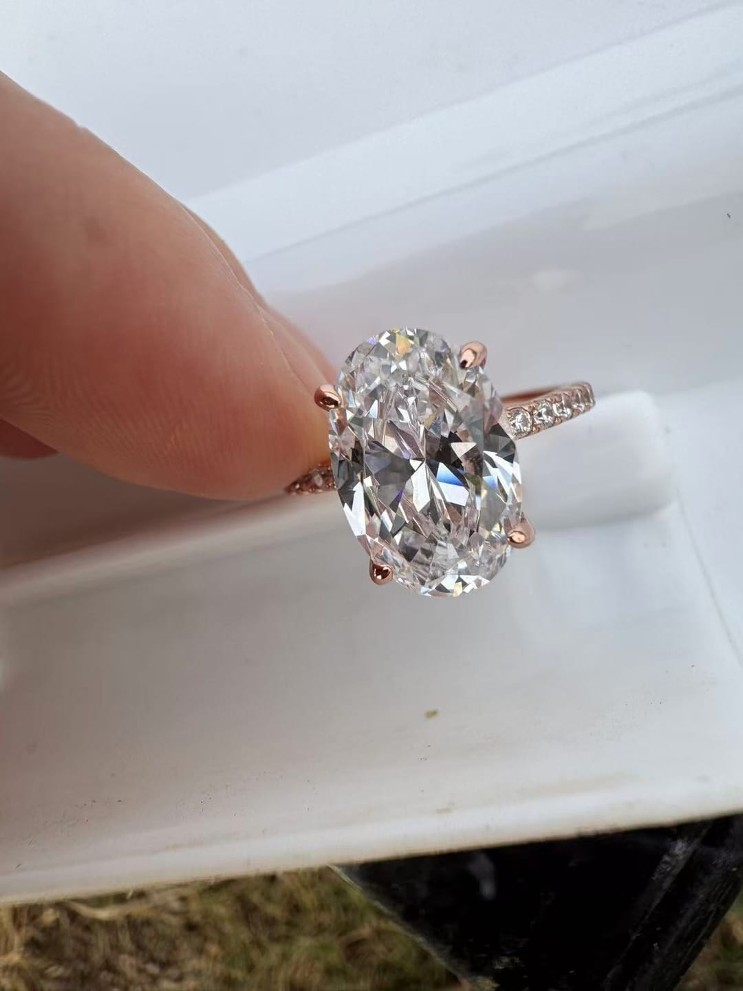 Customer photo review of S925 4.0Ct Oval Cut Classic Hidden Halo Pavé Engagement Ring Promise Ring