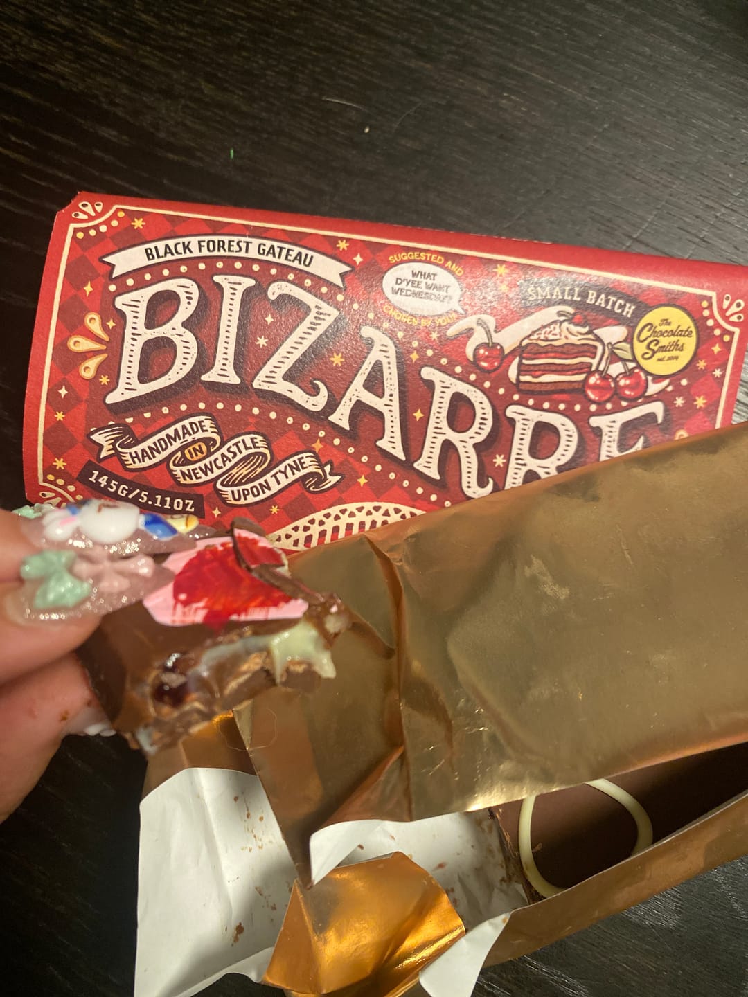 Customer photo review of Black Forest Gateau inspired chocolate bar 145g