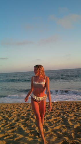 Customer photo review of Coffee Striped Peplum Skirted Bikini Bottom