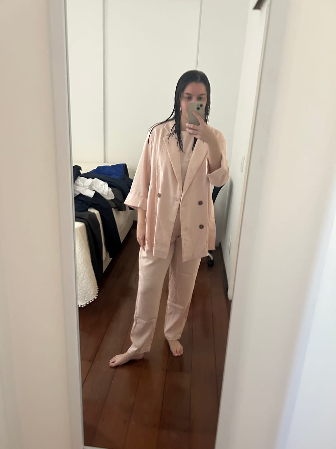 Customer photo review of Blazer Sândalo Rosa Claro