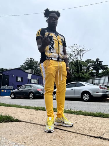 Customer photo review of Premium Side Stripe Zip Pocket Track Pants (Yellow - White)