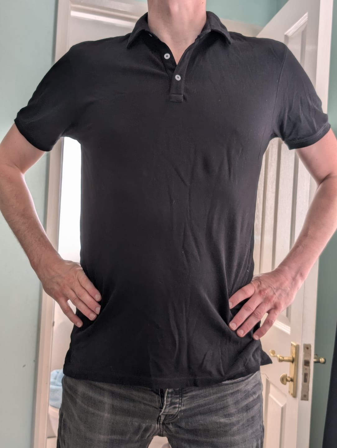 Customer photo review of Organic Tall Slim Pique Polo Shirt (Black)