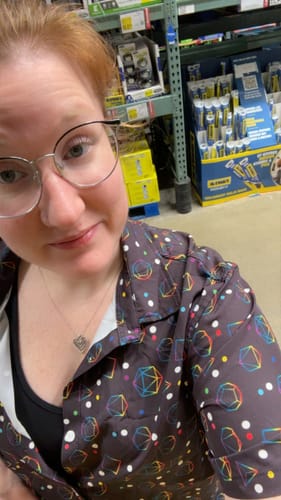 Customer photo review of Rainbow LGBTQ+ Pride DND Dice Button Up Shirt