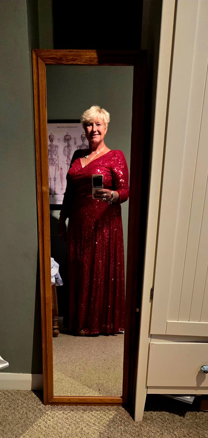 Customer photo review of NEW IN - Ruby Red Sequin 'Swing' Dress