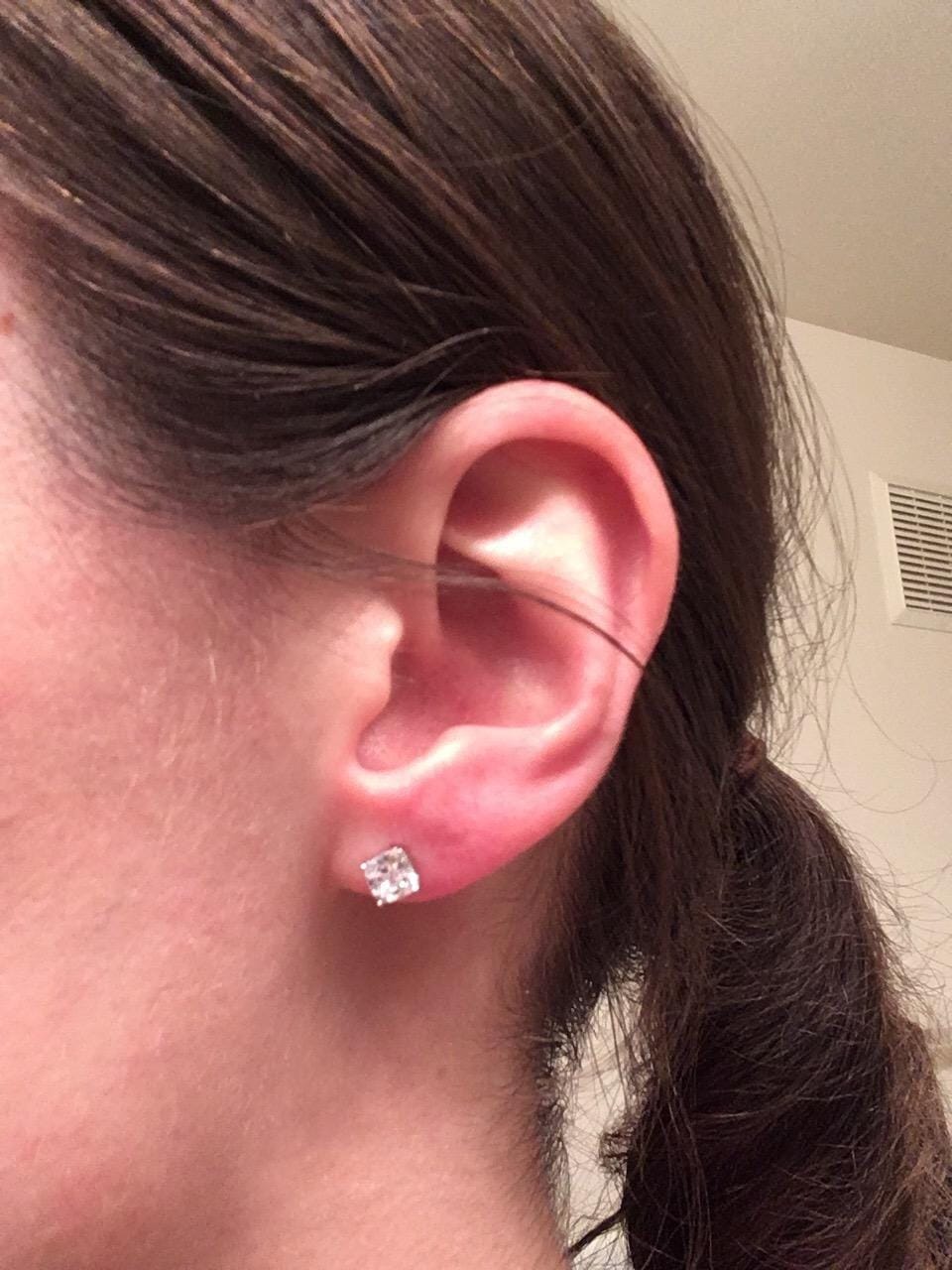Customer photo review of S925 2.0Ct*2 Classic Cushion Cut Women's Stud Earrings In Sterling Silver For Everyday Wear