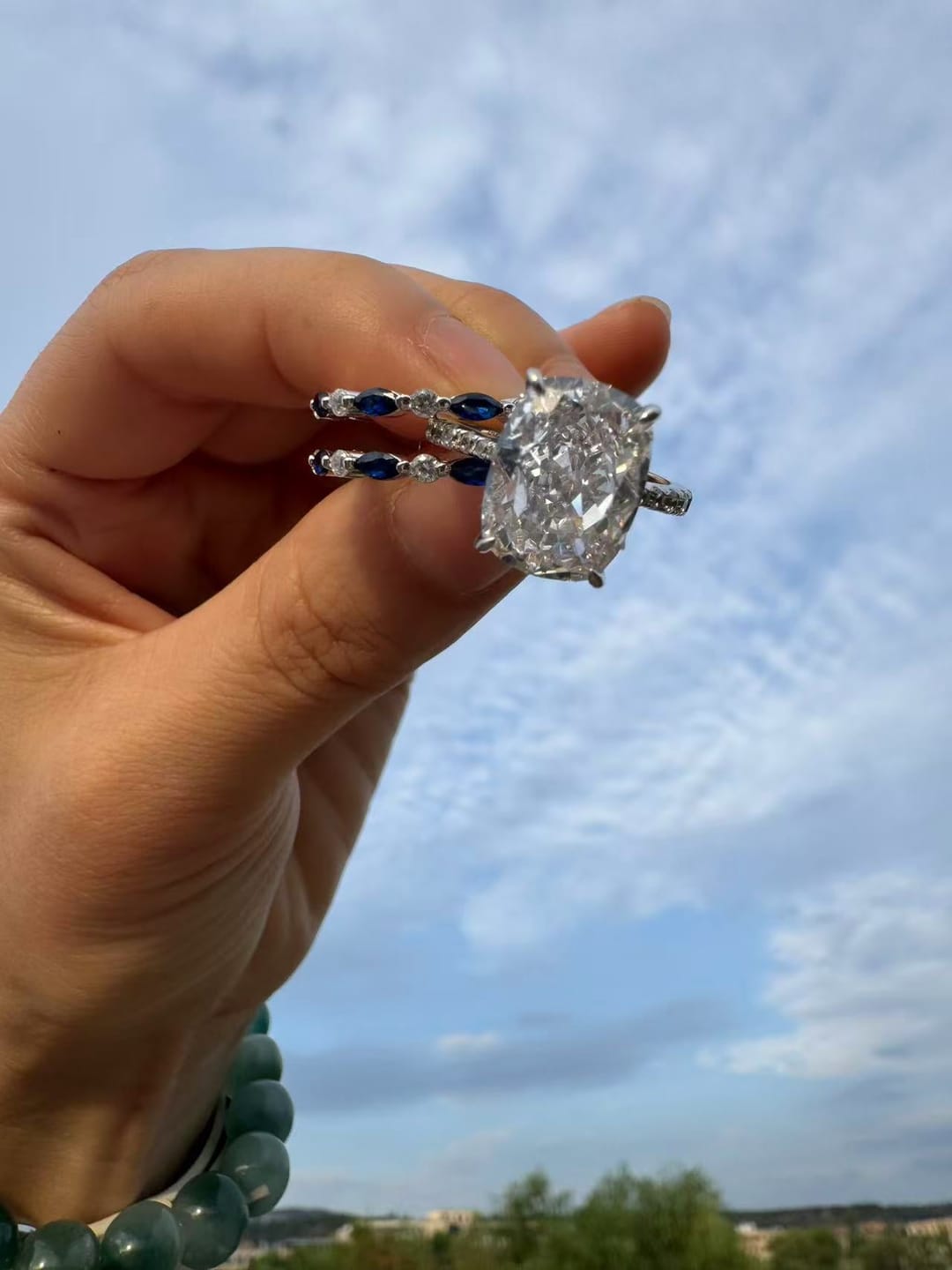 Customer photo review of S925 6.5Ct Cushion Cut Insert Wedding Ring Set With Unique White & Blue/Red Stone Engagement Ring Enhancer