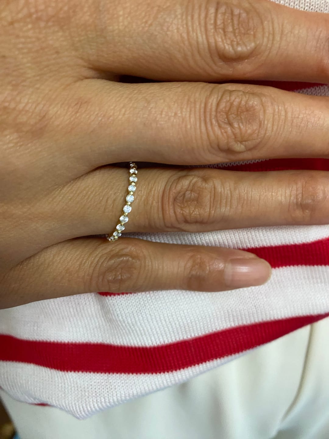 Customer photo review of Louily Classic Round Cut Full Eternity Wedding Band In Sterling Silver