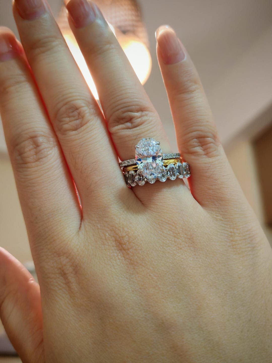 Customer photo review of S925 3PC 4.0Ct Oval Cut Wedding Ring Set Travel Ring For Her With Two Classic Wedding Bands