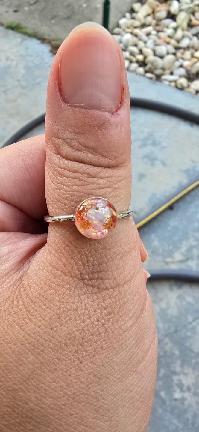 Customer photo review of Opal Heart Ring with Cremation Ashes