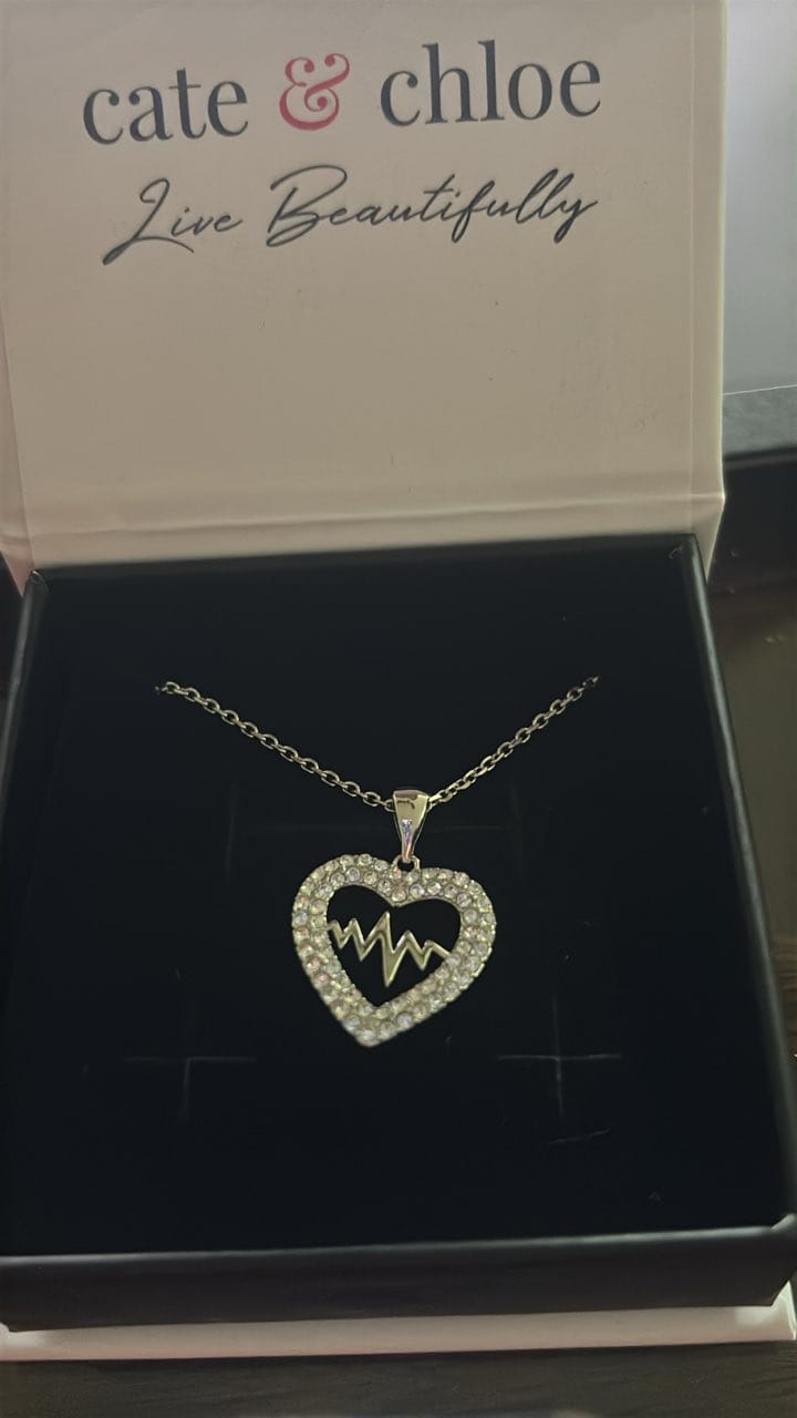 Customer photo review of Molly 18k White Gold Plated Heart Necklace with Swarovski Crystals