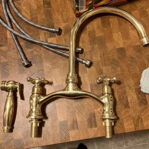 Customer photo review of Verdeau - Unlacquered Bridge Kitchen Faucet