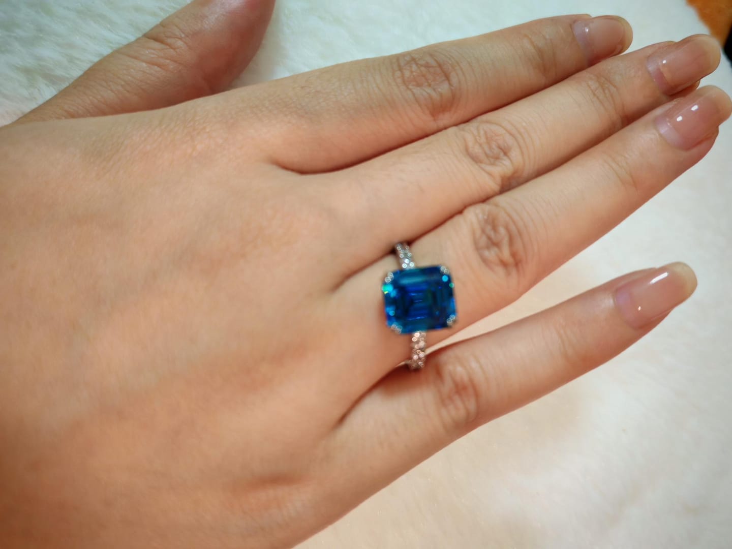 Customer photo review of S925 Honorable 4.5Ct Asscher Cut Engagement Ring Stackable Travel Ring For Women