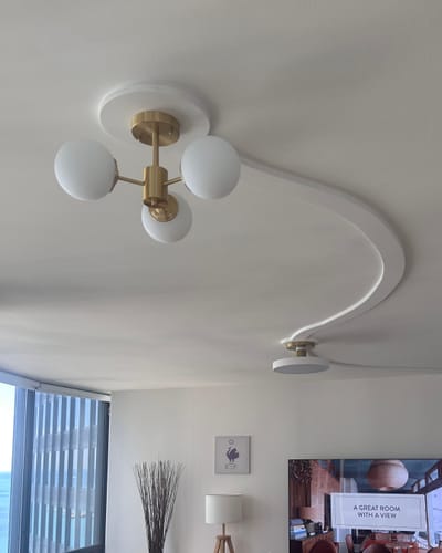 Customer photo review of Brass 3-Light Opal Glass Globe Semi Flush Mount
