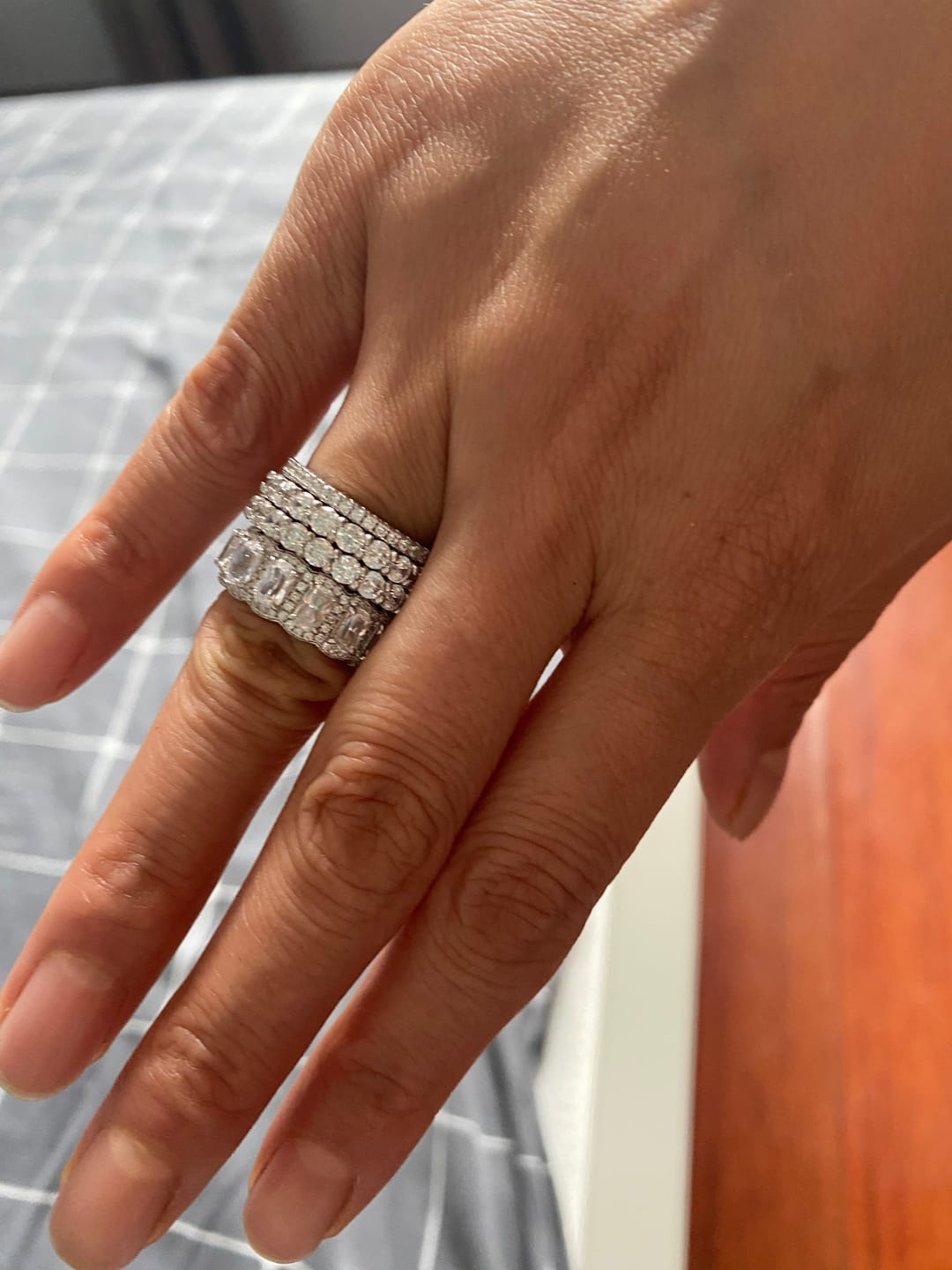 Customer photo review of S925 1.0Ct Cushion Cut 4PC Wedding Band Set Stackable Rings For Everyday Wear