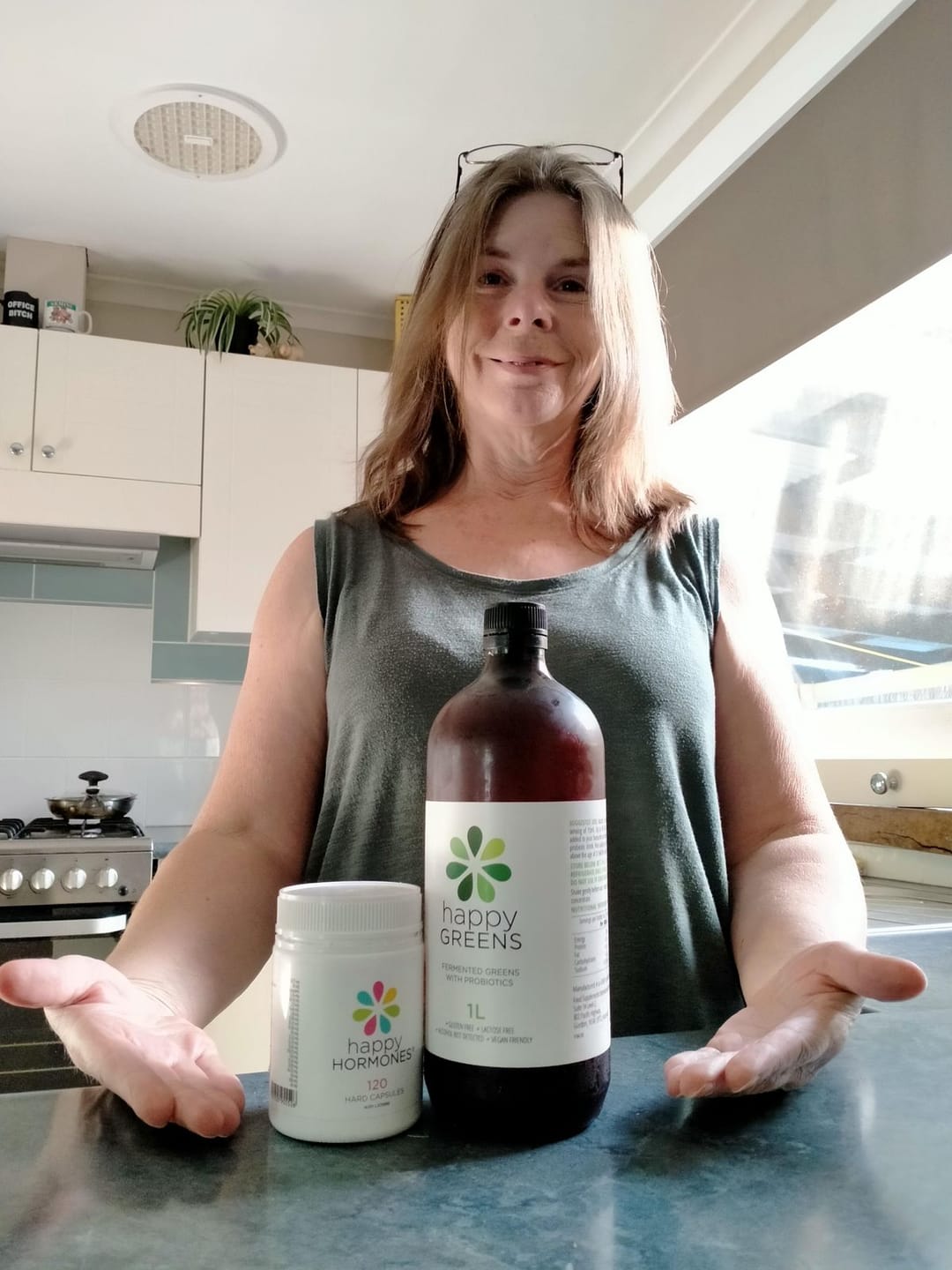 Customer photo review of Liquid Probiotics and Green Food Supplements - Happy Greens