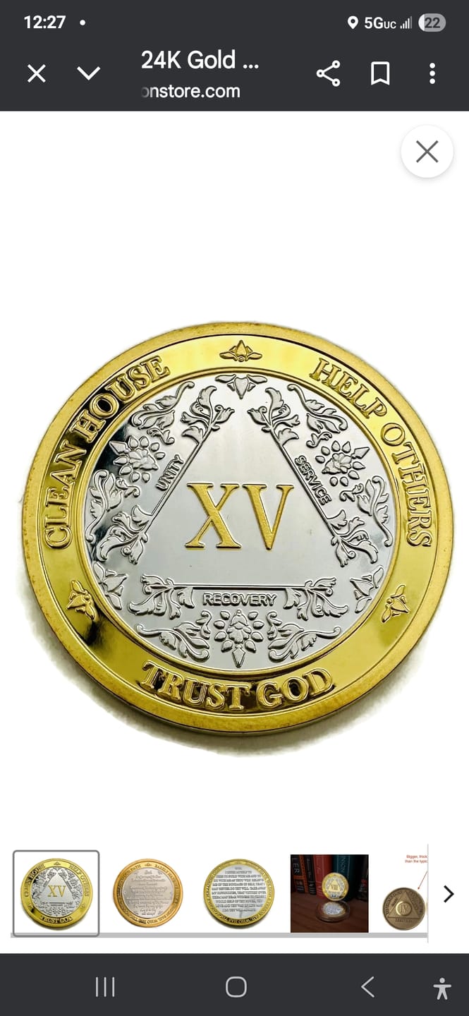 Customer photo review of 15 Year 40mm Gold & Silver AA Medallion - Bi-Plate Fancy Fifteen Year Chip/Coin