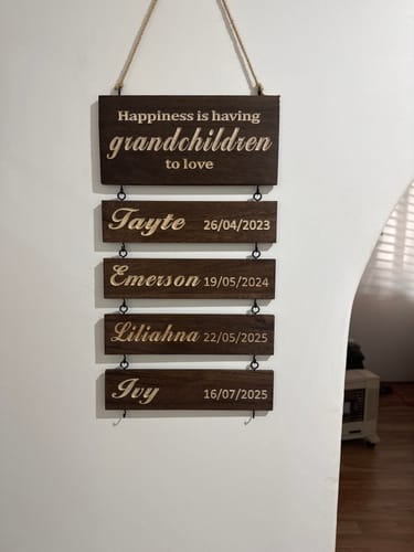 Customer photo review of Personalized Grandkids Hanging Sign | 2024 Version Engraved Design