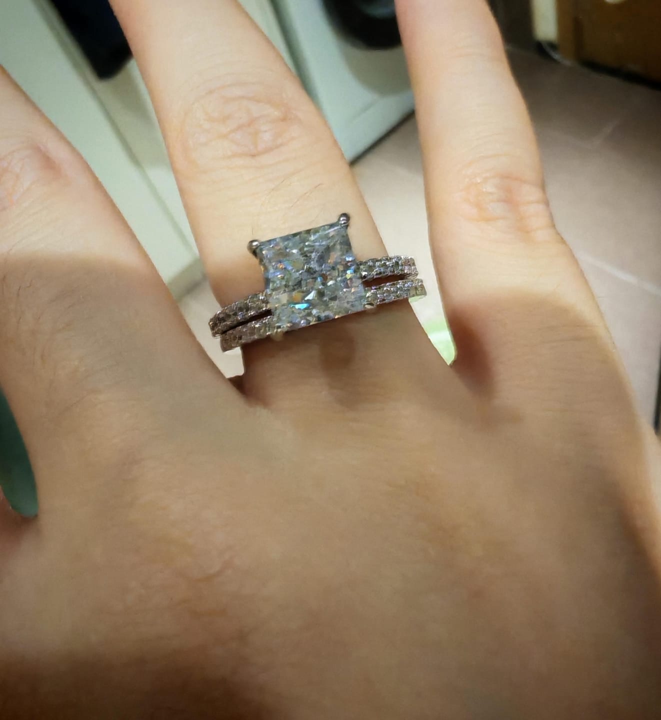 Customer photo review of S925 Square 2.0Ct Princess Cut Wedding Ring Set In Sterling Silver Stackable Ring Set For Women