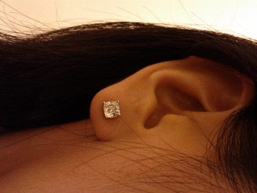 Customer photo review of S925 2.0Ct*2 Classic Cushion Cut Women's Stud Earrings In Sterling Silver For Everyday Wear