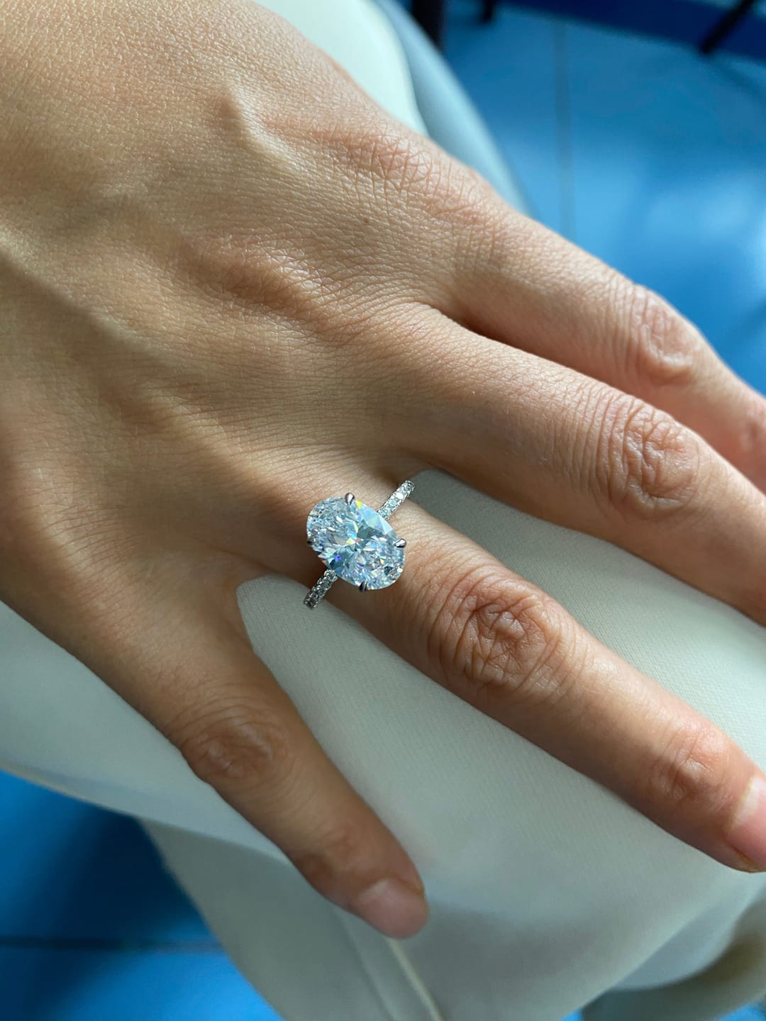 Customer photo review of S925 4.0Ct Oval Cut Classic Hidden Halo Pavé Engagement Ring Promise Ring