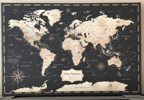 Customer photo review of Pinnable World Journey Map • Rustic Gold