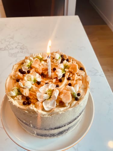 Customer photo review of chocolate caramel cake