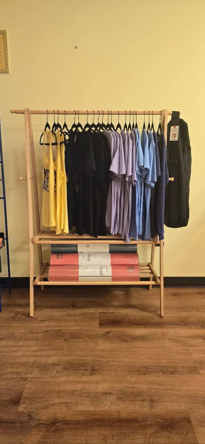 Customer photo review of Foldable Beech Wood Nut-Brown Shelves Hooks Coat Rack