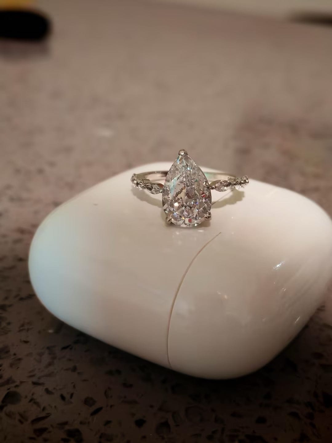 Customer photo review of S925 3 Ct Sparkle Pear Cut Simulated Diamond Engagement Ring In Sterling Silver