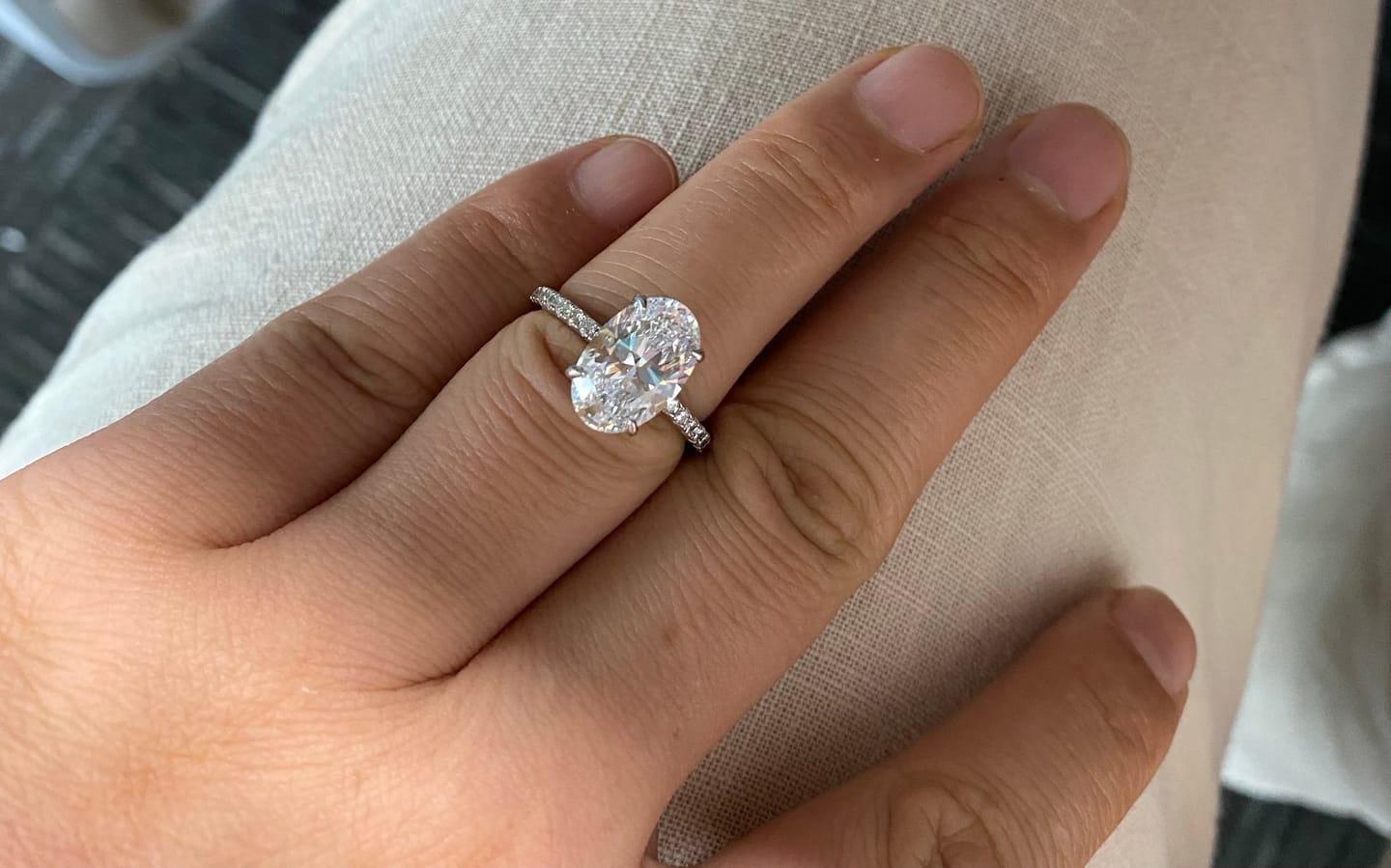 Customer photo review of S925 4.0Ct Oval Cut Classic Hidden Halo Pavé Engagement Ring Promise Ring